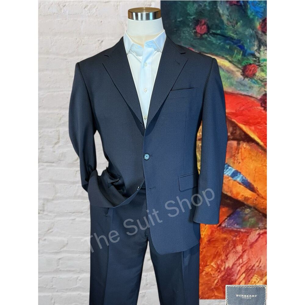 Burberry London Mens 40R 34x29 Gray Micro Check Plaid Designer Suit 3/2 Roll